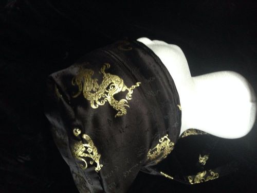 Cooks hat, chef hat, surgical hat black and gold dragon oriental  print
