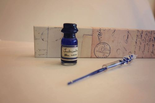 Indigo Blue New Venetian Glass Dip Pen &amp; Ink Set Italian Calligraphy Set NIB