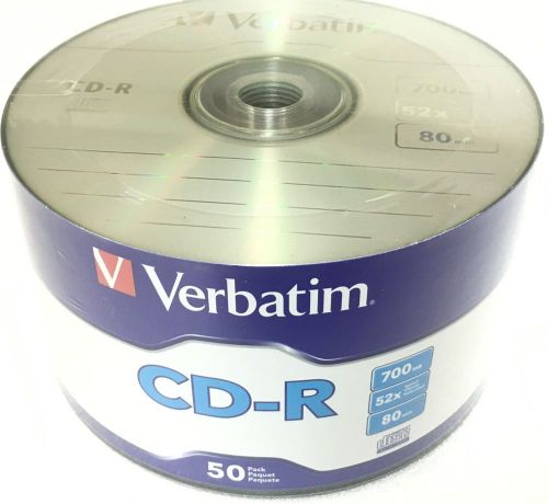 50 VERBATIM Blank CD-R CDR Logo Branded 52X 700MB 80min Recordable Media Disc