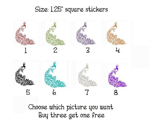 30 Peacock 1.25&#034; Square Peacock Stickers or Envelope Seals Buy 3 get 1 free(Pk1)
