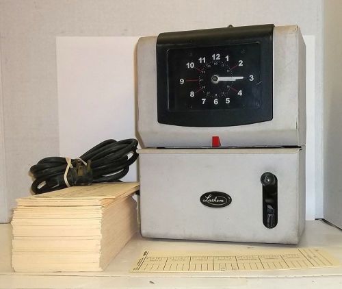 Lathem Time Model 2205 Clock Electric Mechanical &amp; 243 Time Cards WORKS And Key