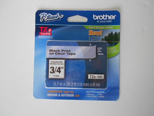 New BROTHER P-TOUCH TZe-141 3/4&#034; BLACK PRINT ON CLEAR TAPE LABEL Free Shipping