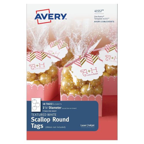 Avery Textured White Scallop Round Tags, 1-7/8 Inch Diameter, Pack of 18 Tags