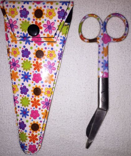 NEW Nurses Bandage Scissors Flower Pattern 5.5&#034; Stainless Steel Medical + Case!