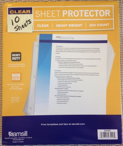 10 Sheets Samsill Clear Page Protectors Heavy Weight No Packaging 8.5 x 11