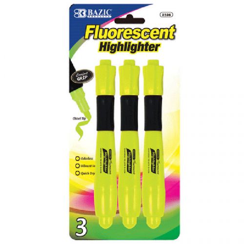 BAZIC Yellow Desk Style Fluorescent Highlighters w/ Cushion Grip (3/Pack)of-24