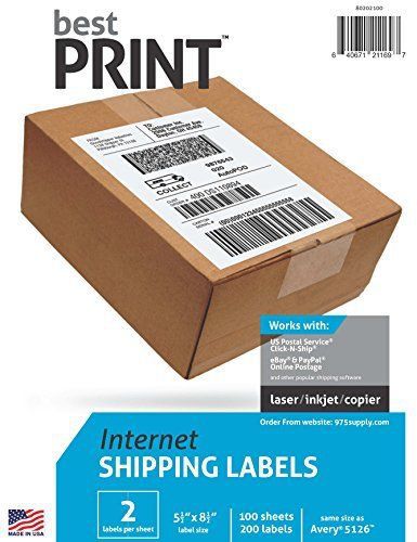 200 eBay, PayPal, USPS Click-n-Ship, UPS 2 per sheet Shipping Labels (As 5126)