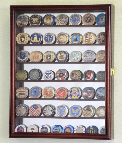 Mirrored Back Military Challenge Coin Display Case Cabinet Holders Rack w/ UV