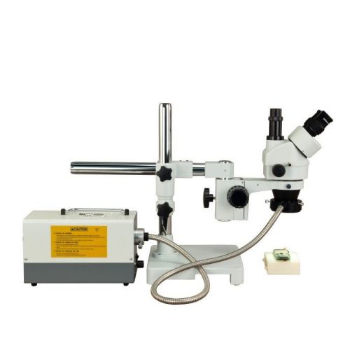 Omax 3.5x-90x zoom trinocular boom stand stereo microscope+150w fiber ring light for sale