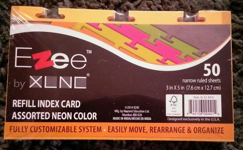 Ezee XLNC refill index cards Assorted Neon Colors 50 Pack NEW and Sealed