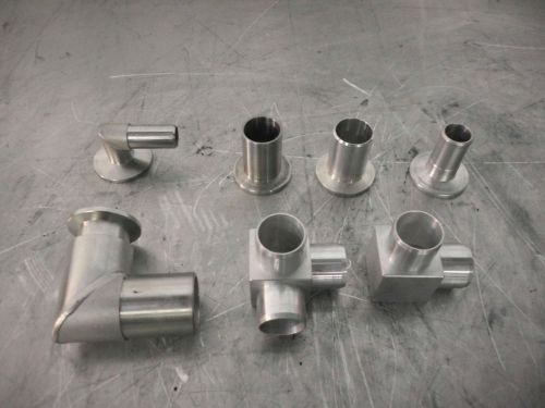 7 piece lot of high vacuum kf25 ss and aluminum hose fittings for sale