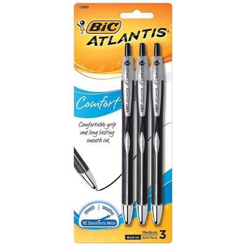 Bic Atlantis Comfort Retractable Ballpoint Pen, Black 3 ea (Pack of 9)