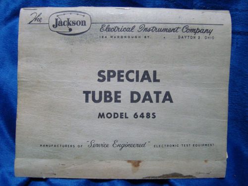 Original Jackson 648S Vacuum Tube Tester Special Tube Data Chart Book 1962