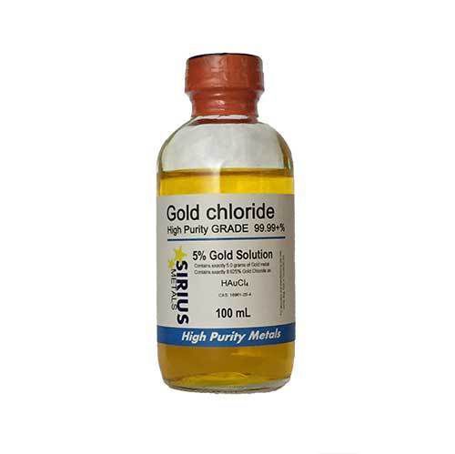 8.625% gold chloride (5.0% as 99.997% pure gold metal) - 100 ml in glass bottle for sale
