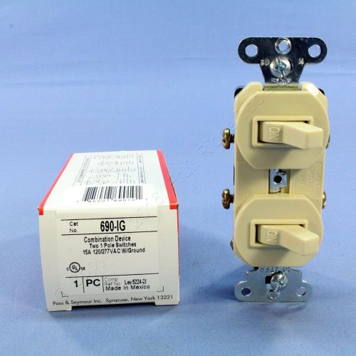 New pass &amp; seymour ivory double toggle light duplex switch 15a 120/277vac 690-ig for sale
