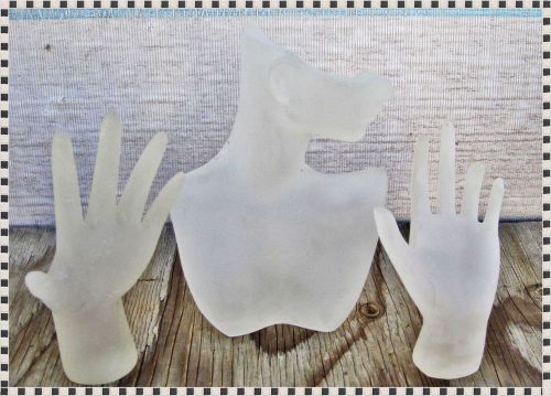 3 JEWELRY Ring Necklace Earring HAND &amp; BUST DISPLAYS Frosted Resin +FREE Display