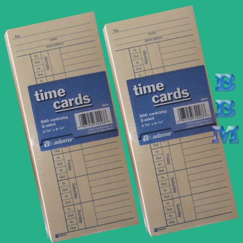 1000 Ct Time Cards Punch Employee Payroll Amano clock 2 Sided Adams 9664A NEW