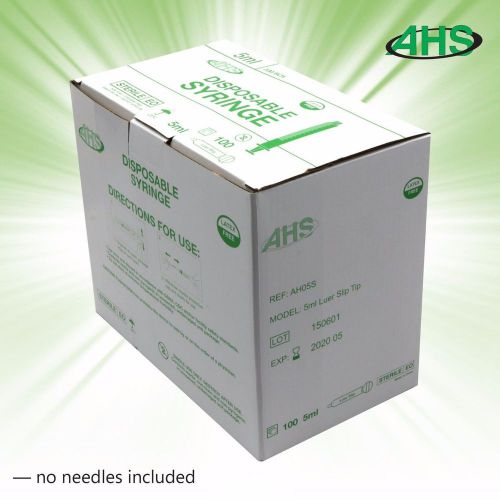5cc/5ml syringe - 100 Luer slip, sterile disposable syringes w/o needles, AH05S