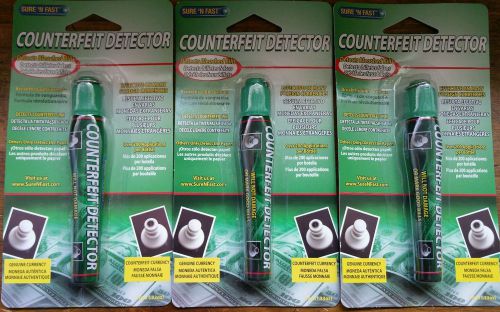 Lot of 3 Brand New Sure &#039;N Fast Counterfeit Detector Pen for Bills/Currency