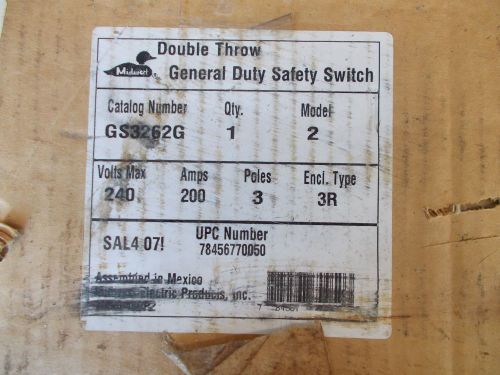 midwest GS3260G 200amp double throw disconnect switch 240v