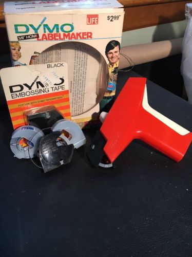 Vintage 1972 DYMO Home Label Maker Model 1800 Orange w/ Box and labels