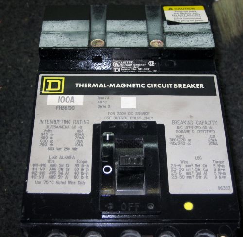 Square d fh36100 600 v 3 pole i-line -plug-in circuit breaker for sale