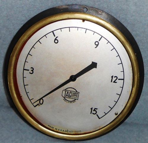 Antique 9&#034; Brass Pressure Gauge Tag Liabue Mfg. Co Instrument Maker Brooklyn NY