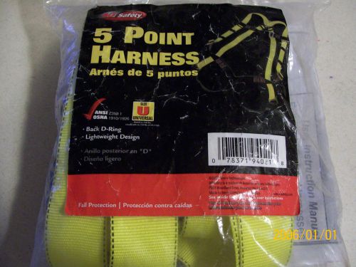 5 PIONT SAFETY HARNESS--SIZE U-310 LBS.-BACK D RING--SEALED PACKAGE OSHA APP.