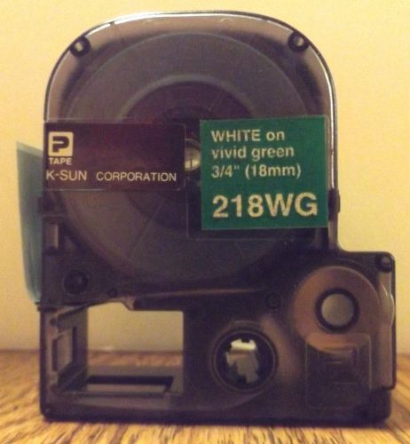 K-Sun 218WG White On Vivid Green 3/4&#034; 18mm Label Maker Tape 2001XL &amp; 2020LSTB