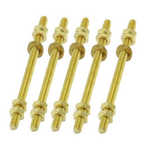 New 5 pcs 6mm x 100mm threaded rod brass double headed bolt w hex nuts for sale