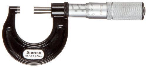 Starrett 436.1MXFL-25 Outside Micrometer, Friction Thimble, Lock Nut, Carbide