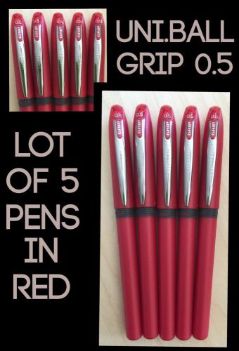 Perfect for teachers: lot of 5 uniball 0.5 grip red ink pens *free shipping** for sale