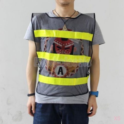 5x Night Walking High Visibility Safety Waistcoat Vest Reflective Strips Black