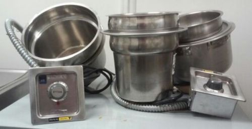 2 wells drop in 11 quart, soup warmers with drains and 4 inserts &amp; 2 adapters for sale