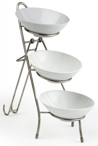 3 tier wire serving platter with (3) melamine bowls - black and white 19672 for sale