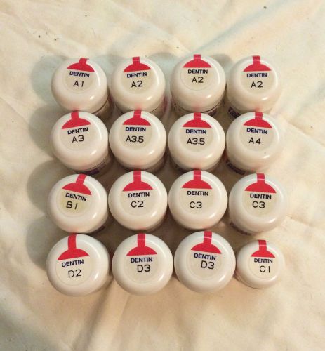 Ceramco Finesse, Dentin Porcelain, 16 50g Bottles, Barely Used