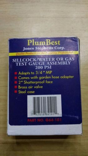 Jones stephens sillcock/water or gas test gauge assem. 200psi. new in box for sale