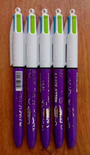 New original 5 x BIC 4 color MEDIUM ballpoint pen PURPLE FASHION HELLO KITTY !!!