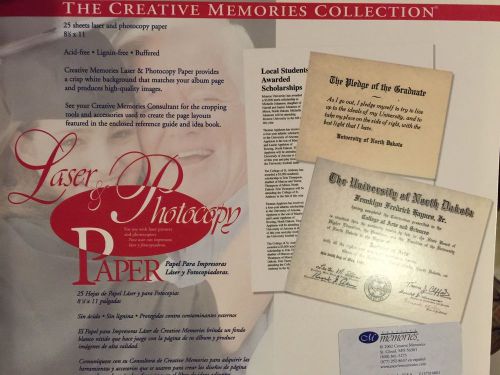 New Sealed Pack Creative Memories Laser &amp; Photocopy Paper 25 sheets 8 1/2 x 11&#034;