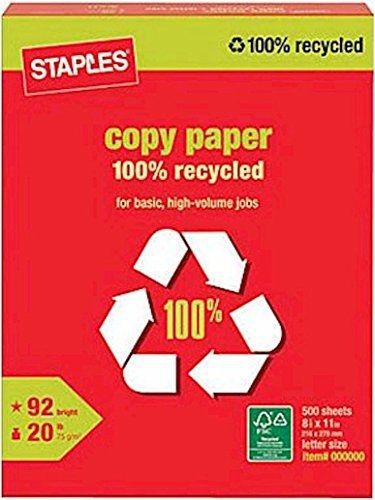 Staples 100% Recycled Copy Fax Laser Inkjet Printer Paper, 8 1/2 Inch x 11