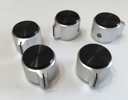 5 Pcs. Solid Aluminum Knobs,for1/4&#034; Shaft 2set Screws Alco Japan,amp Builder,DIY