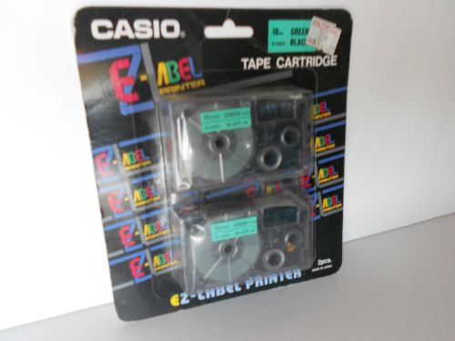 Genuine Casio 18mm EZ-Label Printer Tape Cartridges  Black on Green 2-Pack  NOS