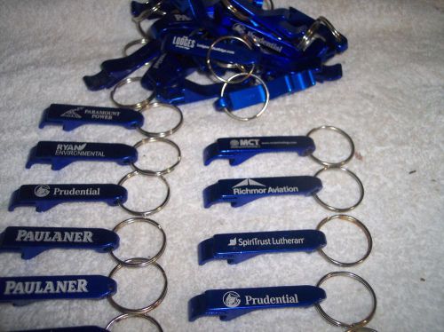33 BLUE BOTTLE OPENER KEY CHAINS WITH TAB PULLERS WHOLESALE BULK LOT DEAL PRINT