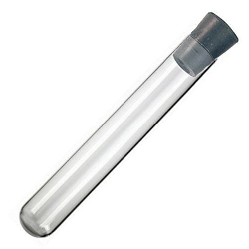 12x75mm Glass Test Tube, With 12mm Rubber Stopper, Black (Pack 10) Karter