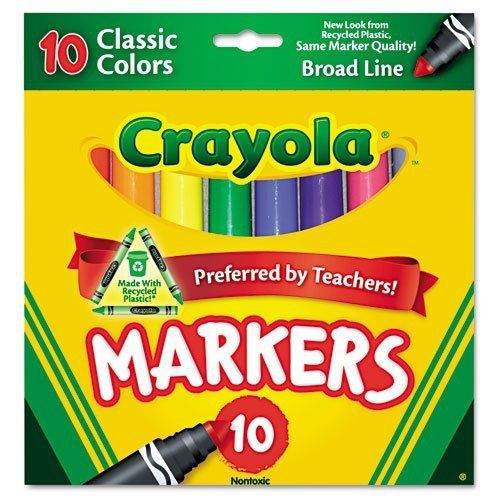 Crayola Non-Washable Markers, Broad Point, Classic Colors, 10/Set