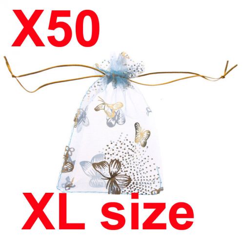 50 XL white butterfly organza gift candy bags jewellery favour pouches wrap