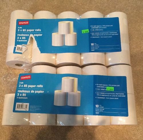 Staples 2-ply 3 X 85 Paper Rolls For Cash Register. (19 Rolls)