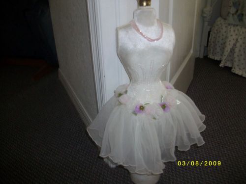 Frilly Dress form for vintage display on dresser