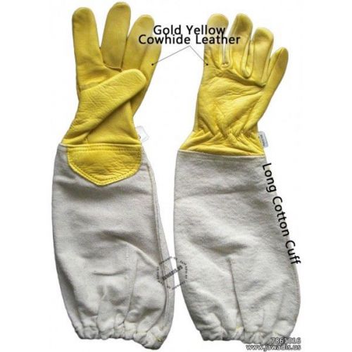 Medium Childrens Beekeeping Gloves Kids Beekeepers Gloves Genuine Leather Yellow
