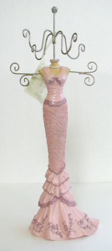 NEW RUE MOLIERE PINK LACE+CRYSTALS DRESSED LADY FIGURE JEWELRY STAND DISPLAY